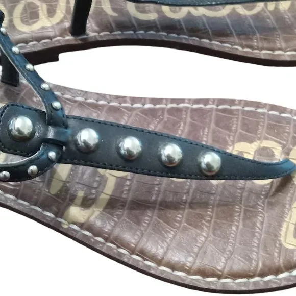 EUC | Sam Edelman | Gigi | Black Leather | Gold Studded Thong Sandal | Size: 10 - Picture 6 of 14